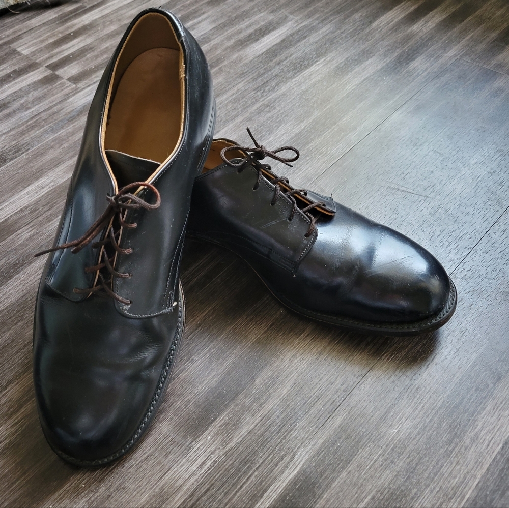 VINTAGE 1976 Genesco Black Military Dress Shoes Full Leather Size 9R  EUC
